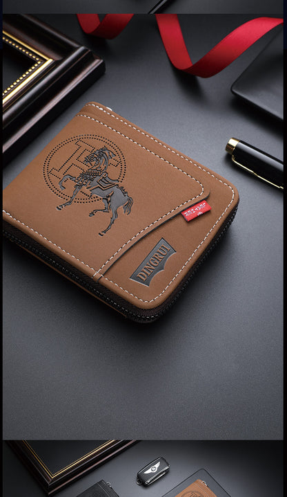 New men's chain wallet European and American retro style horizontal zipper bag fashion short card bag change bag wholesale