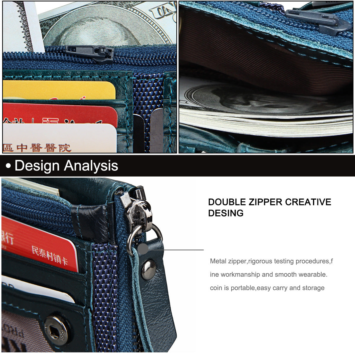 Crazy Horse Cowhide Men's Wallet RFID Anti-theft Brush Cowhide Short Men's Ticket Clip Wallet Double Zipper Coin Purse
