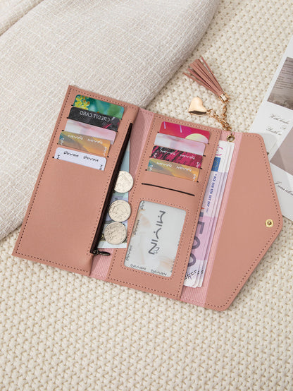 Korean Style Simple Three-fold Women's Long Wallet Fashionable Tassel Pendant Clutch Small Group Portable Multi-functional Coin Purse