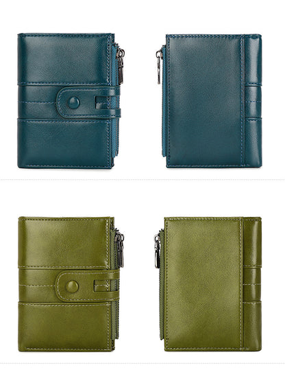 Cross-Border 2025Rfid Anti-Theft Wallet Retro Oil Wax Leather Double Zipper Coin Purse European and American Fashion Short Wallet
