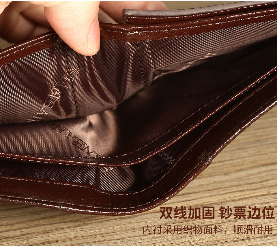 Cross-Border Dropshipping Manbang Men's Wallet Horizontal First-Layer Cowhide Wallet Classic Short 70% off Rifd Anti-Theft Brush