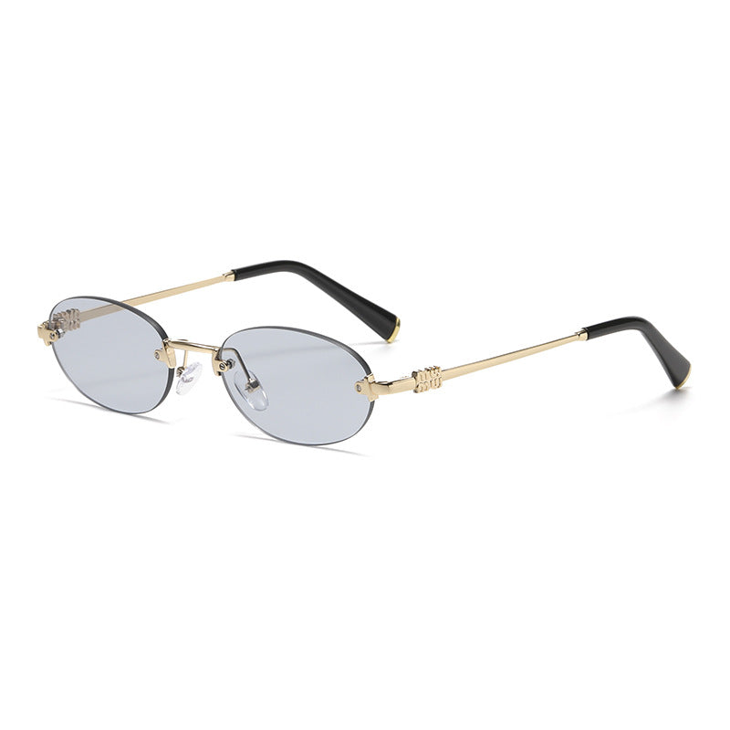 2026 New Oval Rimless Sunglasses European and American Retro Sunglasses Trendy Concave Shape Fashion Street Style Sunglasses