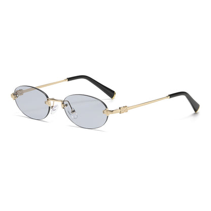 2026 New Oval Rimless Sunglasses European and American Retro Sunglasses Trendy Concave Shape Fashion Street Style Sunglasses
