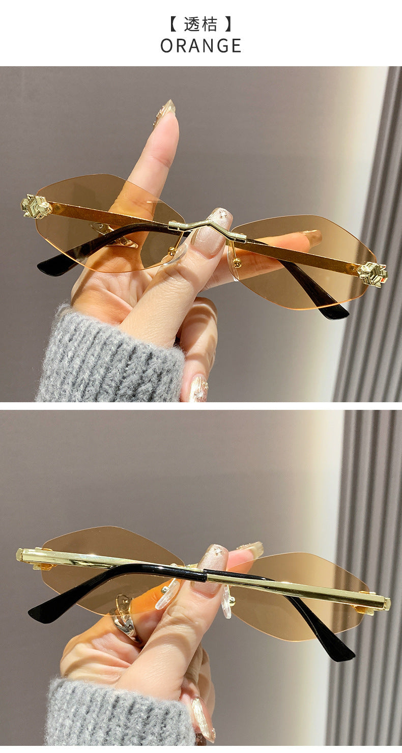 Frameless diamond personality sunglasses 2024 new sunscreen European and American trend sunglasses high sense sunglasses ladies