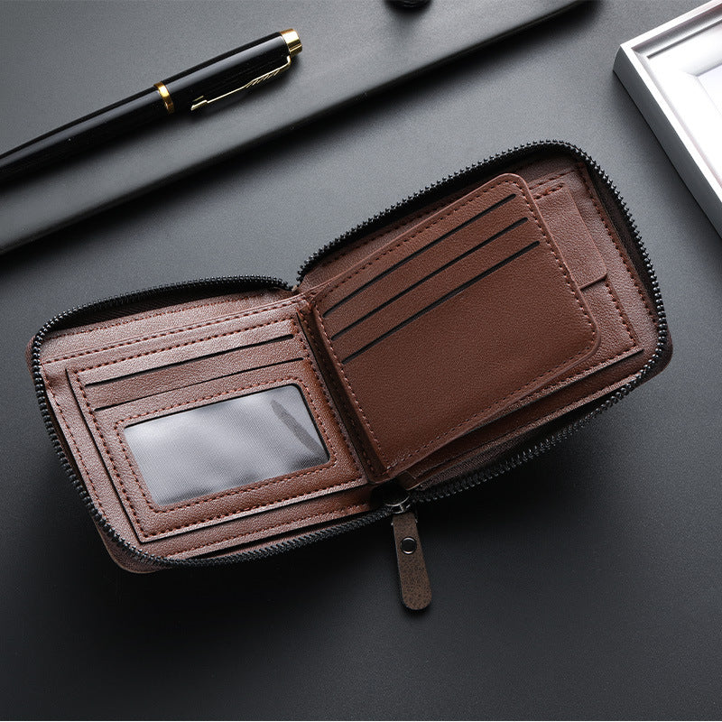New business men's short wallet multi-card large capacity personality zipper ID bag carry wallet