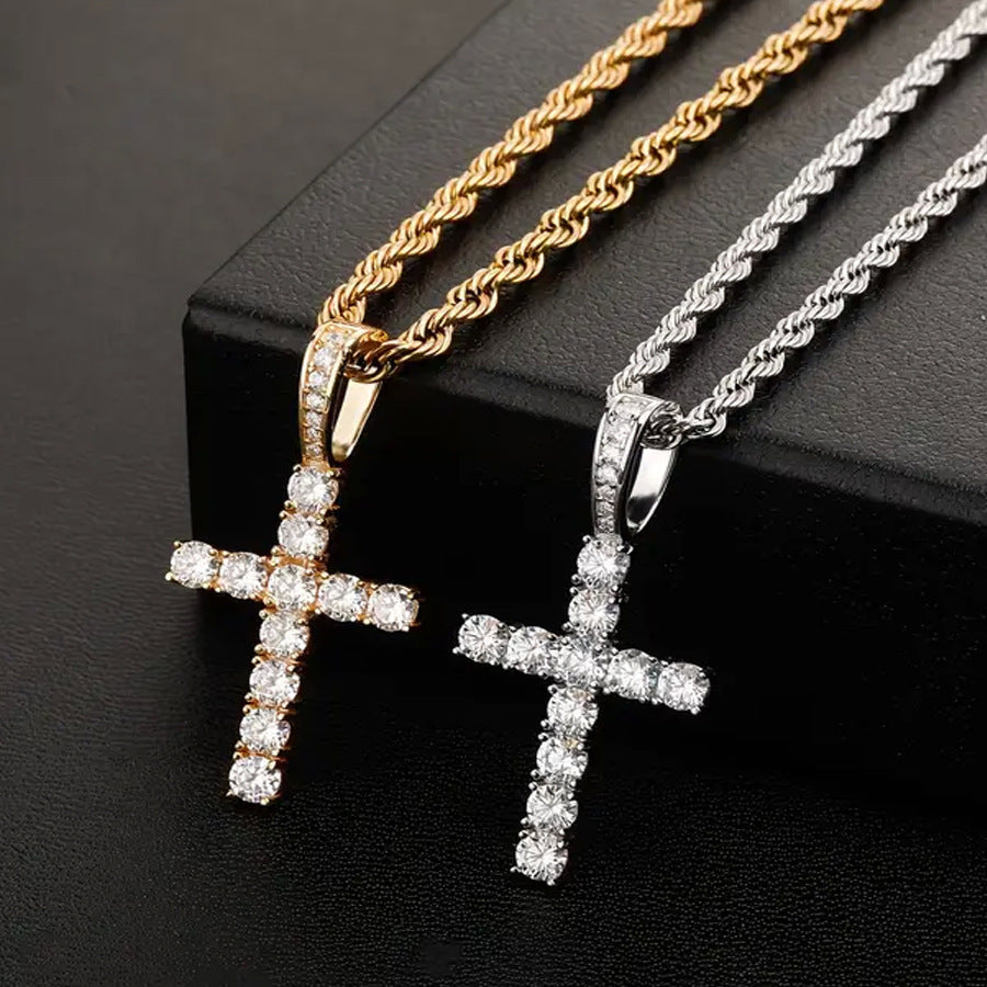 Hiphop Hip Hop Diamond Watch Five-Piece Diamond Cuban Chain Cross Necklace Cuban Ring Cross Border Wholesale