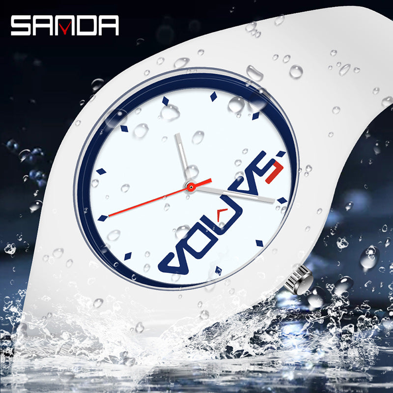 SANDA Outdoor Sports Watch Simple Waterproof Men's and Women's Fashion Quartz Watch Silicone Tape Casual Student Quartz Watch