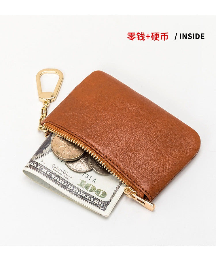 European and American Genuine Leather Cowhide Coin Purse Simple Mini Zipper Coin Bag 2025 New Small Wallet Women's Short Ultra-Thin