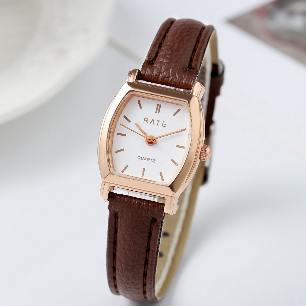 Cross-border Barrel Quartz Watch Small Women's Leather Watch Women's Fashionable All-match Simple Roman Scale Women's Hand