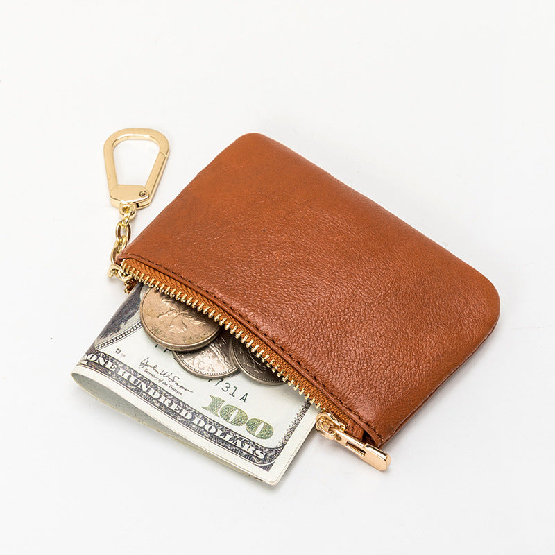 European and American Genuine Leather Cowhide Coin Purse Simple Mini Zipper Coin Bag 2025 New Small Wallet Women's Short Ultra-Thin