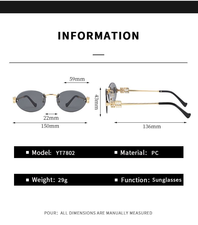 Frameless Letter Sunglasses with a High-End Feel, Personalized Metal Street Style Sunglasses, Retro Internet Celebrity Street Style, Trendy Sweet and Cool Hot Girl Sunglasses