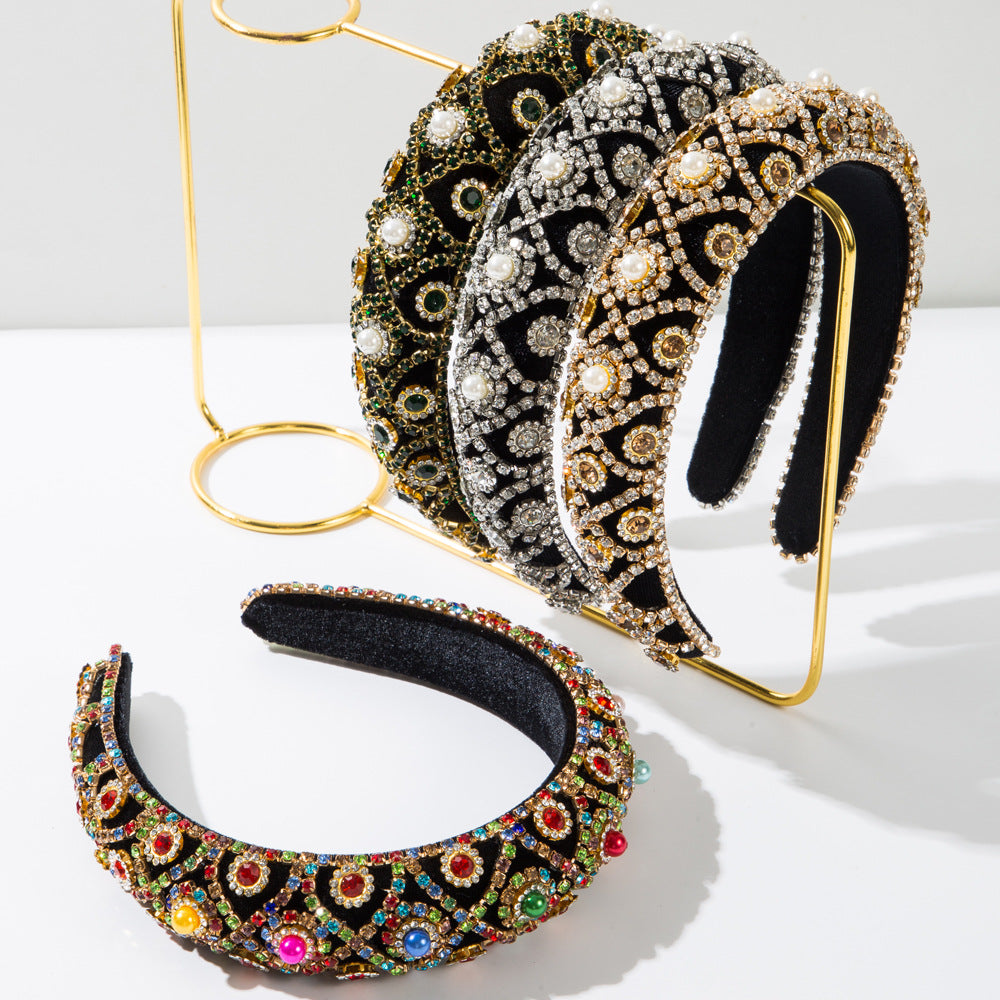 Heming Hair Hoop Fashion Flannel Baroque Heavy Industry Full Drill Hoop Retro Court Style Elegant Dinner Hair Accessories