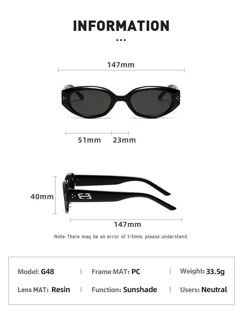 Retro Black Frame Rice Nail Irregular gm Cat's Eye Sunglasses Men's 2025 New Fashionable Street Photoshoot Sunglasses Women's High-end Sense