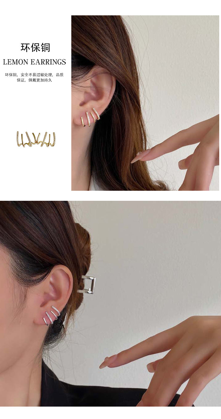 European and American fashion retro zircon four-claw earrings high-grade temperament simple zircon female silver pin earrings flash earrings