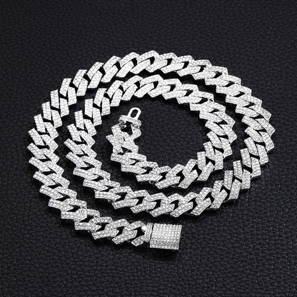 Xindi European and American Popular Men's Necklace 15mm Exaggerated Diamond Geometric Trendy Hip-Hop Jewelry Large Gold Chain Necklace