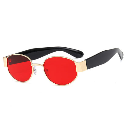 European and American Ins Glasses Trendy Women's Sunglasses Bouncy Internet Celebrity Oval Metal Photo Decorative Sunglasses 3452