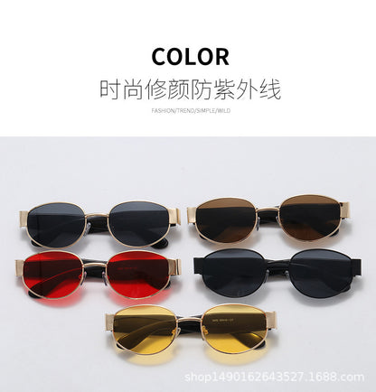 European and American Ins Glasses Trendy Women's Sunglasses Bouncy Internet Celebrity Oval Metal Photo Decorative Sunglasses 3452