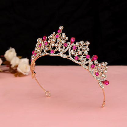 Super Fairy New Princess Sweet Bridal Crown Red Tiara Crystal Toast Clothing Hair Accessories 18Th Birthday Gift