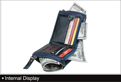 Crazy Horse Cowhide Men's Wallet RFID Anti-theft Brush Cowhide Short Men's Ticket Clip Wallet Double Zipper Coin Purse