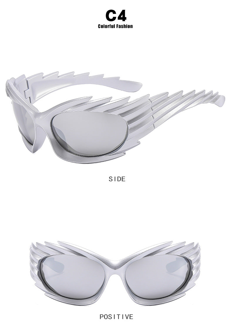 Barbed Hedgehog Sunglasses Y2K European and American Personalized Wings Cycling Sunglasses Concave Shape Ins Trendy Sunglasses for Women