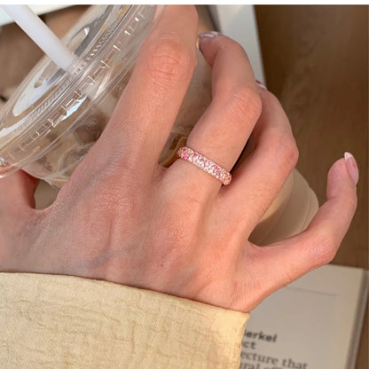 Gradient Pink Diamond Full Diamond Ring for Women, Accessible Luxury Style, French Style, Exquisite, Versatile, High-End, Open Index Finger Ring 2025 New Style