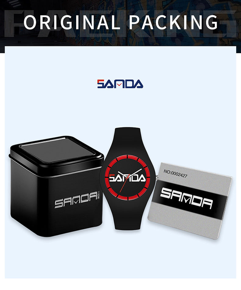 SANDA Outdoor Sports Watch Simple Waterproof Men's and Women's Fashion Quartz Watch Silicone Tape Casual Student Quartz Watch