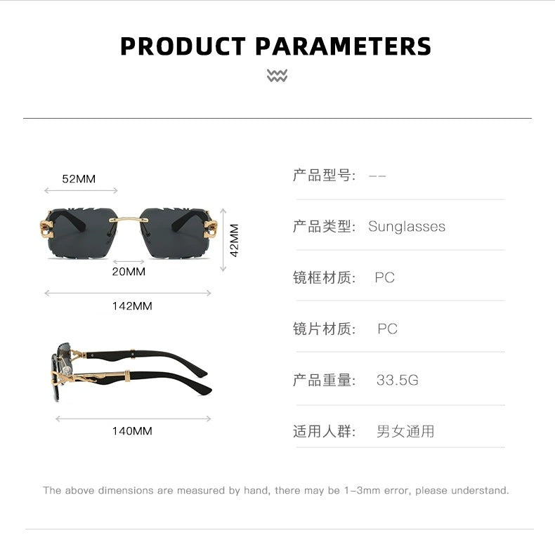 New Women's Frameless Sunglasses Distinctive Square Sunglasses Men's High Sense Fashion Cross-Border Cut-Edge Sunglasses