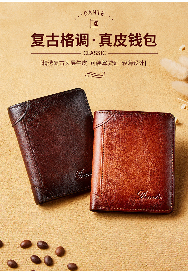 New Men's Wallet 20% Discount Vertical Top Layer Cowhide Anti-theft Credit Card Degaussing Leather Wallet Cross-border Explosive Wallet