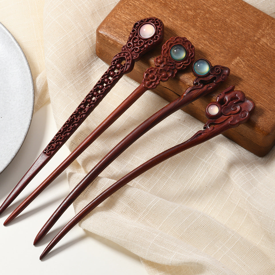 Vintage Red Sandalwood Hairpin Antique High-end Hairpin New Chinese Style Simple Daily All-match Wooden Hairpin Hairpin