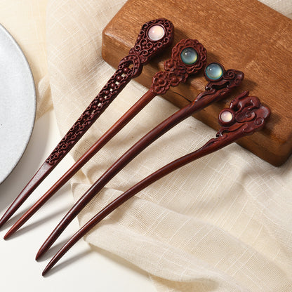Vintage Red Sandalwood Hairpin Antique High-end Hairpin New Chinese Style Simple Daily All-match Wooden Hairpin Hairpin