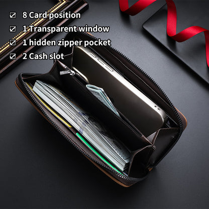 New crazy horse leather men's wallet European and American retro style PU zipper bag fashion short card bag change bag wholesale