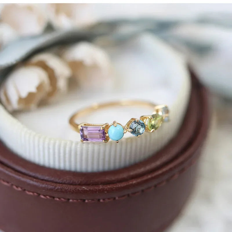 Niche Crystal Multi-gem Geometric Ring Women's Fashionable Distinctive Exquisite Light Luxury All-match High-end Open Finger Ring