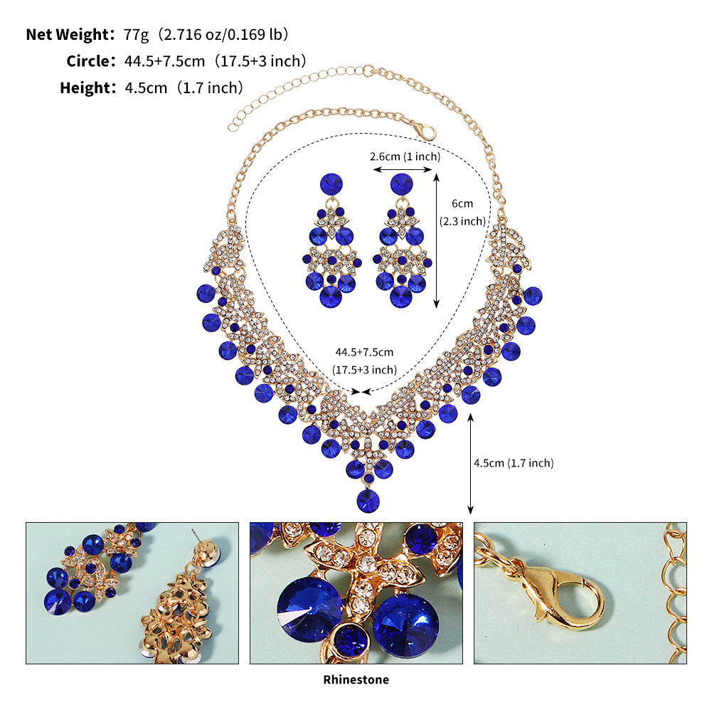 European and American Bride Jewelry Three-piece Suit High-class Dance Wedding Jewelry Alloy Diamond Crown Necklace Earrings suit