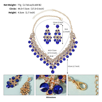 European and American Bride Jewelry Three-piece Suit High-class Dance Wedding Jewelry Alloy Diamond Crown Necklace Earrings suit
