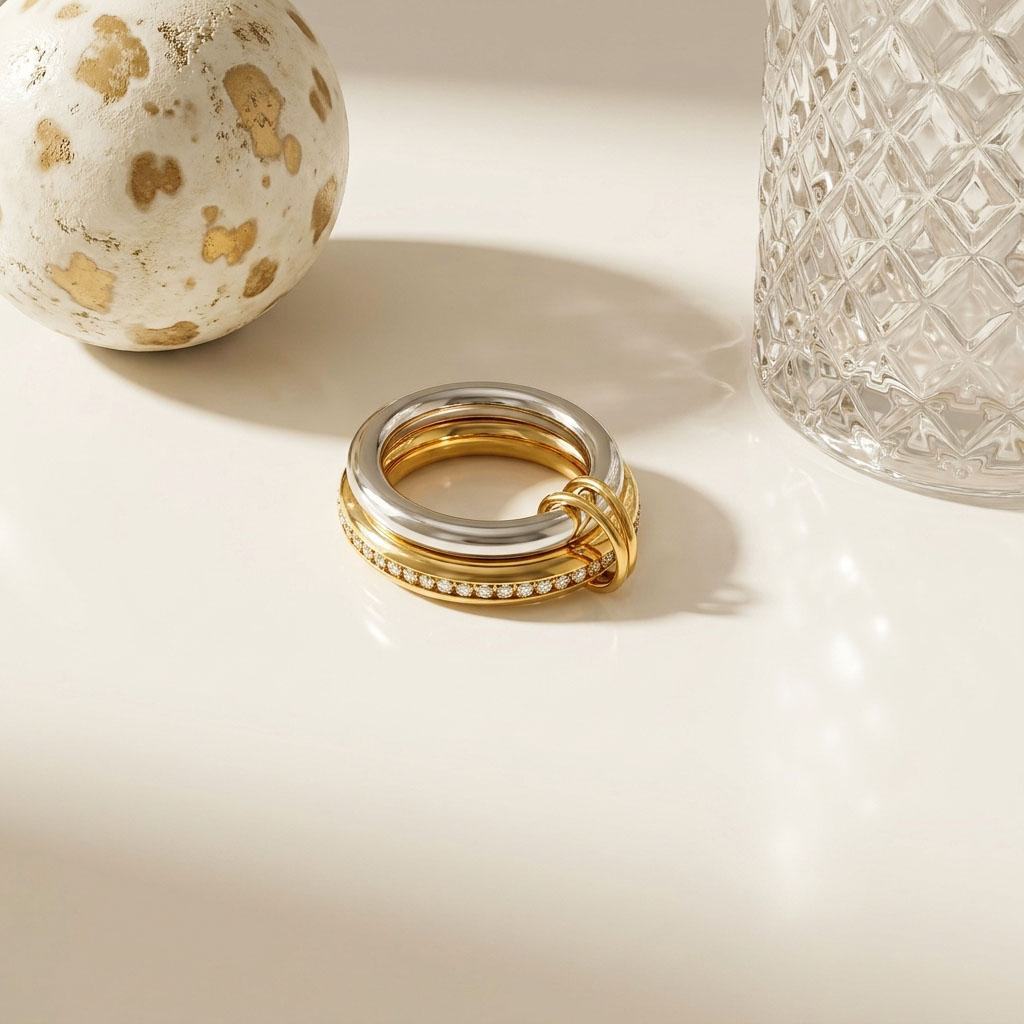 Minimalist Style No Letter Titanium Steel Ring, Multi-Layer Twisted Geometric Interwoven Diamond-Encrusted Ring Jewelry