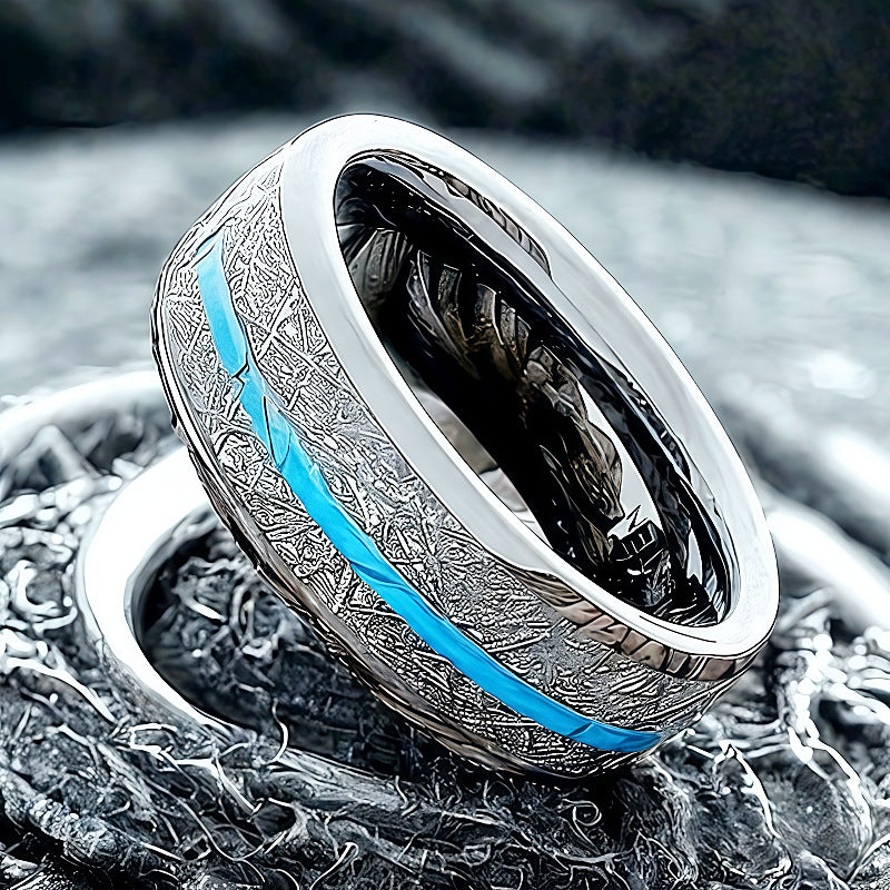Cross-border explosions stainless steel ring three slot inlaid obsidian high sense of niche ring in stock a batch