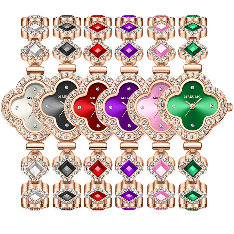 Live Hot Hot Hot Fashion Four-leaf Clover Bracelet Quartz Watch Emerald Women's Watch Women's Watch Factory Wholesale