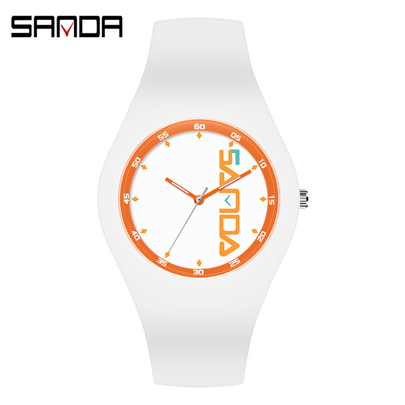 SANDA Outdoor Sports Watch Simple Waterproof Men's and Women's Fashion Quartz Watch Silicone Tape Casual Student Quartz Watch