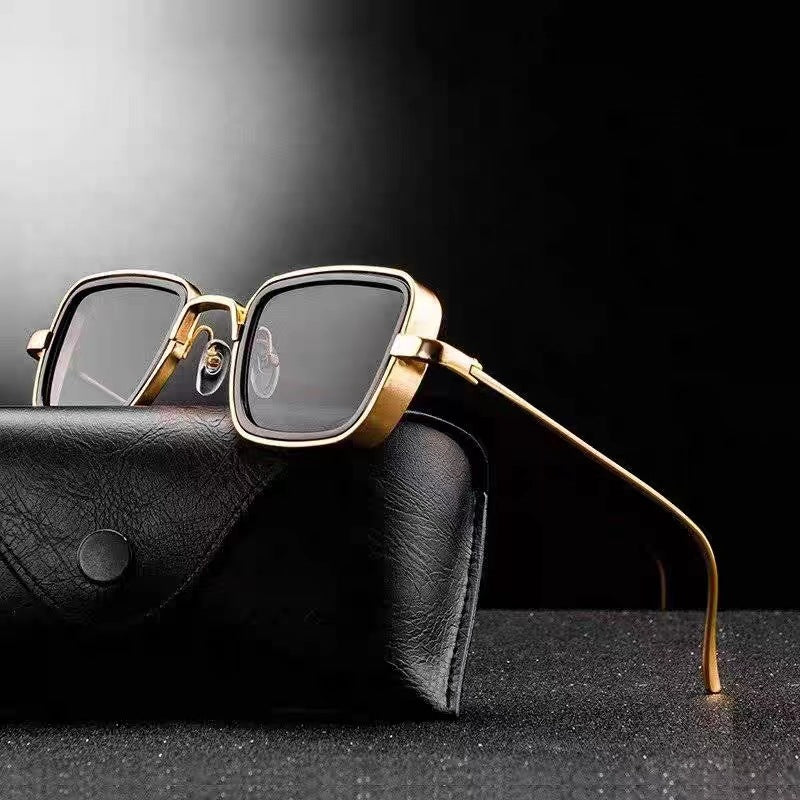 New Cross-Border Indian Style Sunglasses Square Frame Glasses Retro Thick Edge Metal Trendy Men's Sunglasses Wholesale 58157