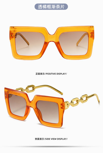 New Cross-Border Chain Anti-Uv Sunglasses European and American Fashion Square Frame Women's High-End Sun Light Luxury Style Square