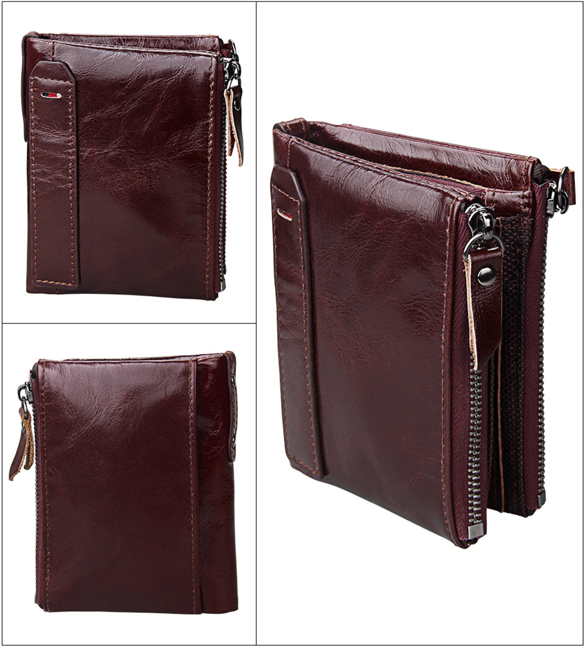 Crazy Horse Cowhide Men's Wallet RFID Anti-theft Brush Cowhide Short Men's Ticket Clip Wallet Double Zipper Coin Purse