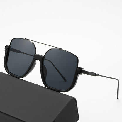 Cross-Border Double-Beam Brown Sunglasses Transparent Black Retro High-End Sunglasses Unisex Large Frame Glasses