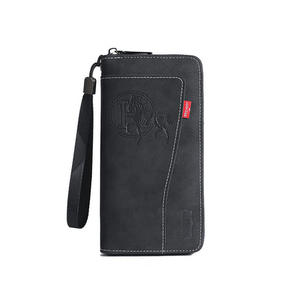 New crazy horse leather men's wallet European and American retro style PU zipper bag fashion short card bag change bag wholesale
