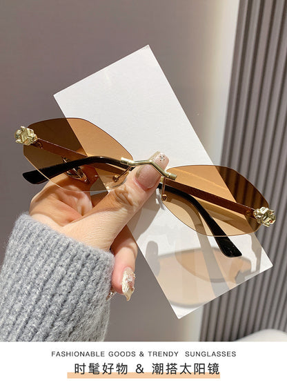 Frameless diamond personality sunglasses 2024 new sunscreen European and American trend sunglasses high sense sunglasses ladies