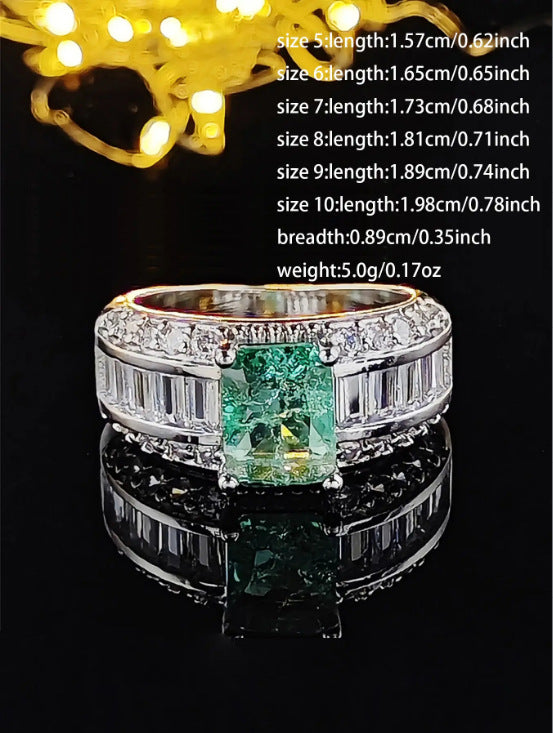 Shein supply inlaid high carbon Seiko quality princess square Paraíba ring female wholesale r8108