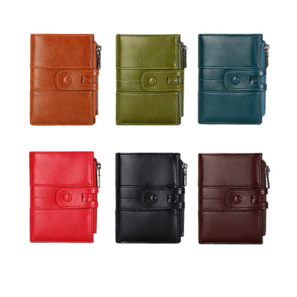 Cross-Border 2025Rfid Anti-Theft Wallet Retro Oil Wax Leather Double Zipper Coin Purse European and American Fashion Short Wallet