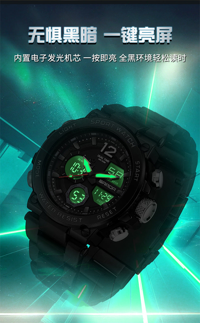 Sanda foreign trade best selling electronic watch fashion business steel band luminous wrist watch multi-functional dual display men's watch wholesale