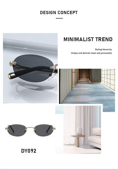2026 New Oval Rimless Sunglasses European and American Retro Sunglasses Trendy Concave Shape Fashion Street Style Sunglasses