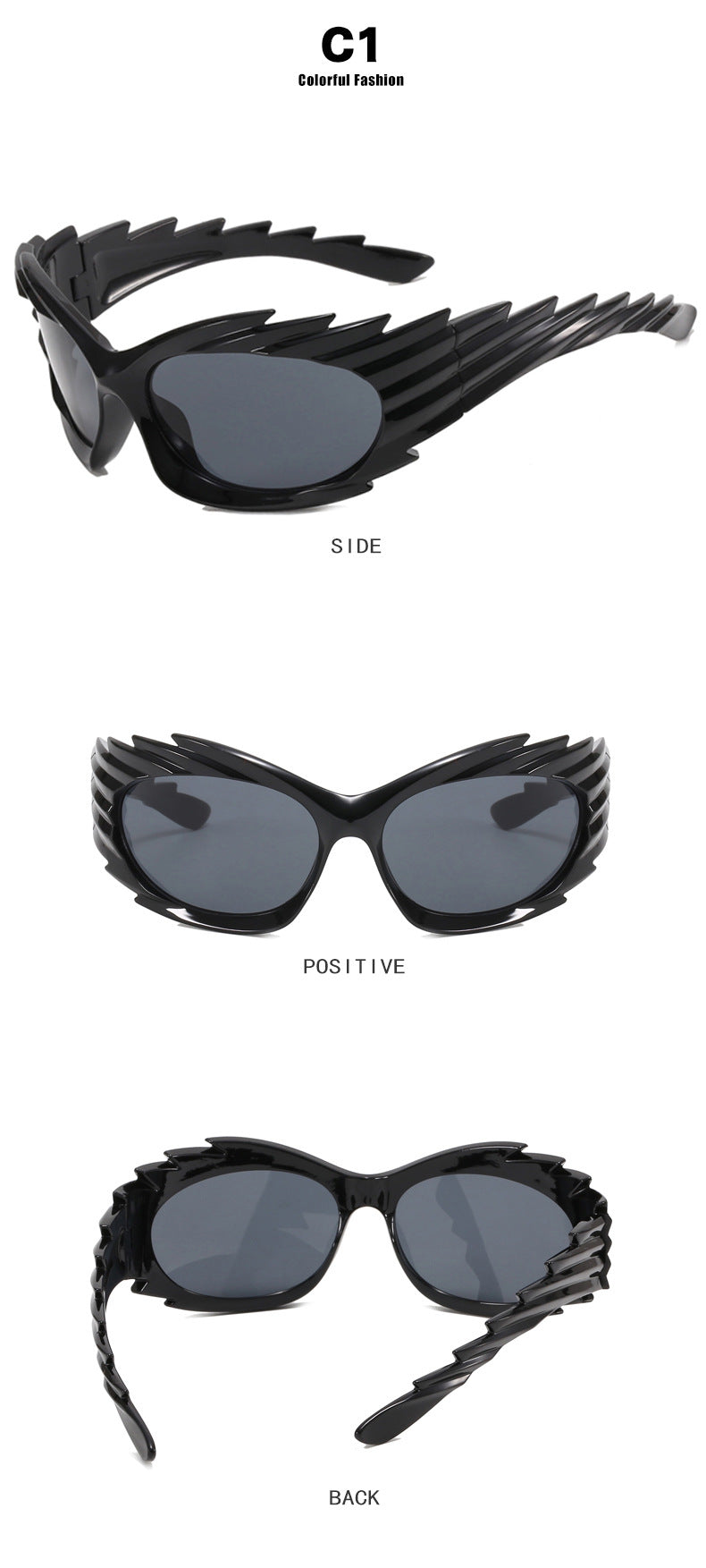 Barbed Hedgehog Sunglasses Y2K European and American Personalized Wings Cycling Sunglasses Concave Shape Ins Trendy Sunglasses for Women