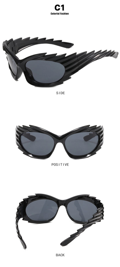 Barbed Hedgehog Sunglasses Y2K European and American Personalized Wings Cycling Sunglasses Concave Shape Ins Trendy Sunglasses for Women